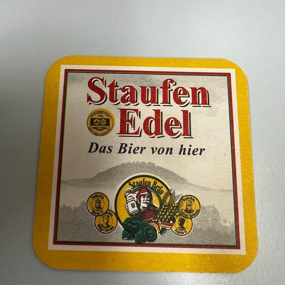 Vintage Staufen Edel German Beer Bar Double Sided Carboard Coaster